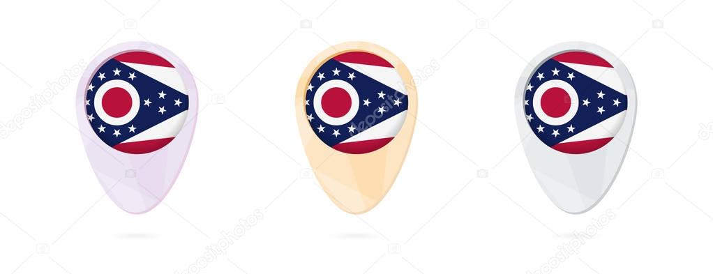 Map markers with flag of US state Ohio, 3 color versions.