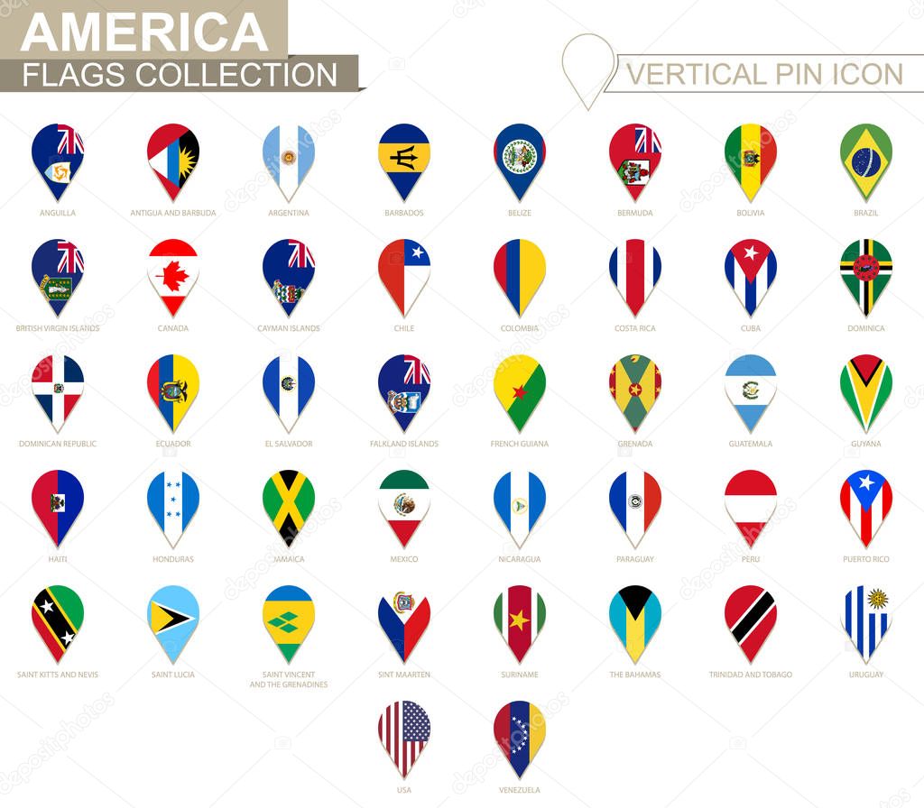 Vertical pin icon, America flag collection.