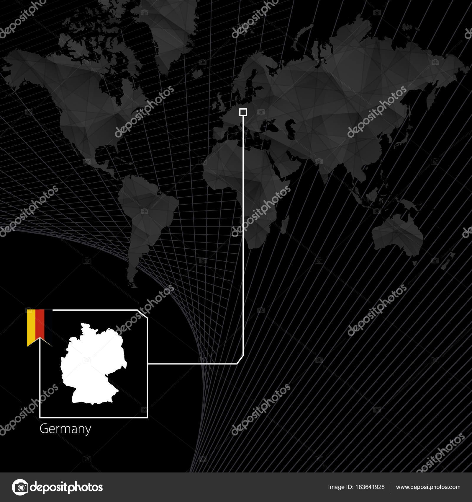 Lallemagne Sur La Carte Du Monde Noir Carte Et Drapeau De