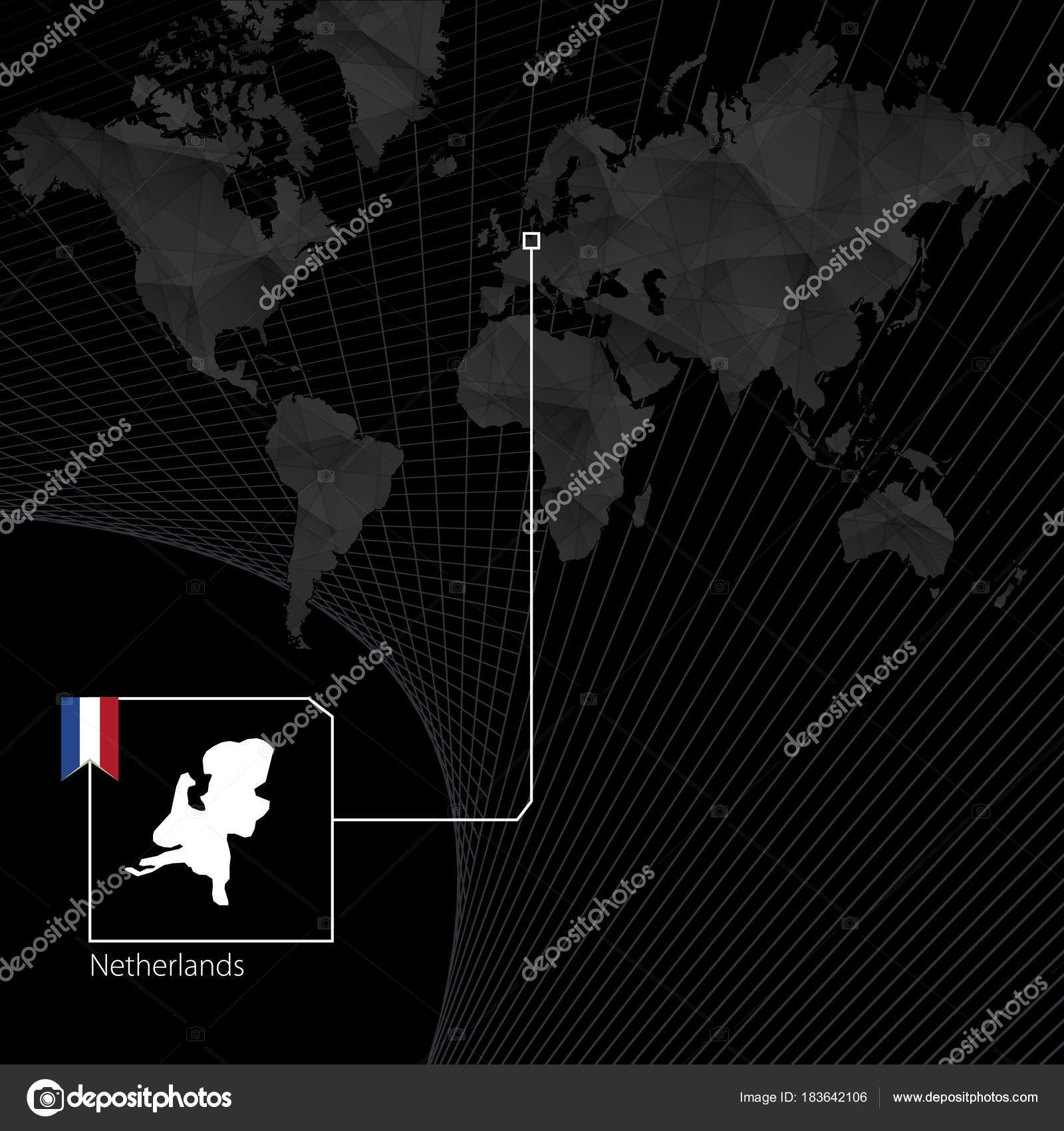 Pays Bas Sur La Carte Du Monde Noir Carte Et Drapeau Des