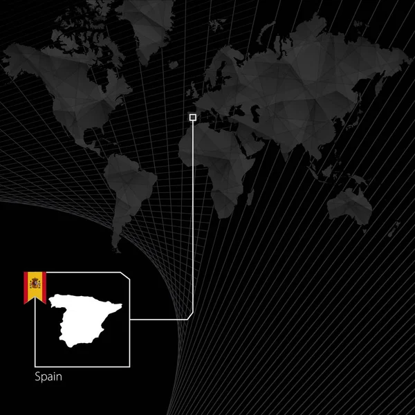 Испания на черной карте мира. Карта и флаг Испании . — стоковый вектор