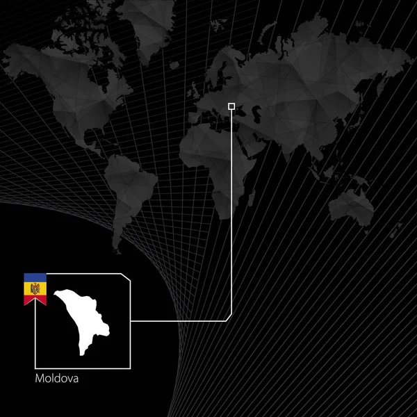 Moldavsko na černé mapa světa. Mapy a vlajky Moldavsko. — Stockový vektor