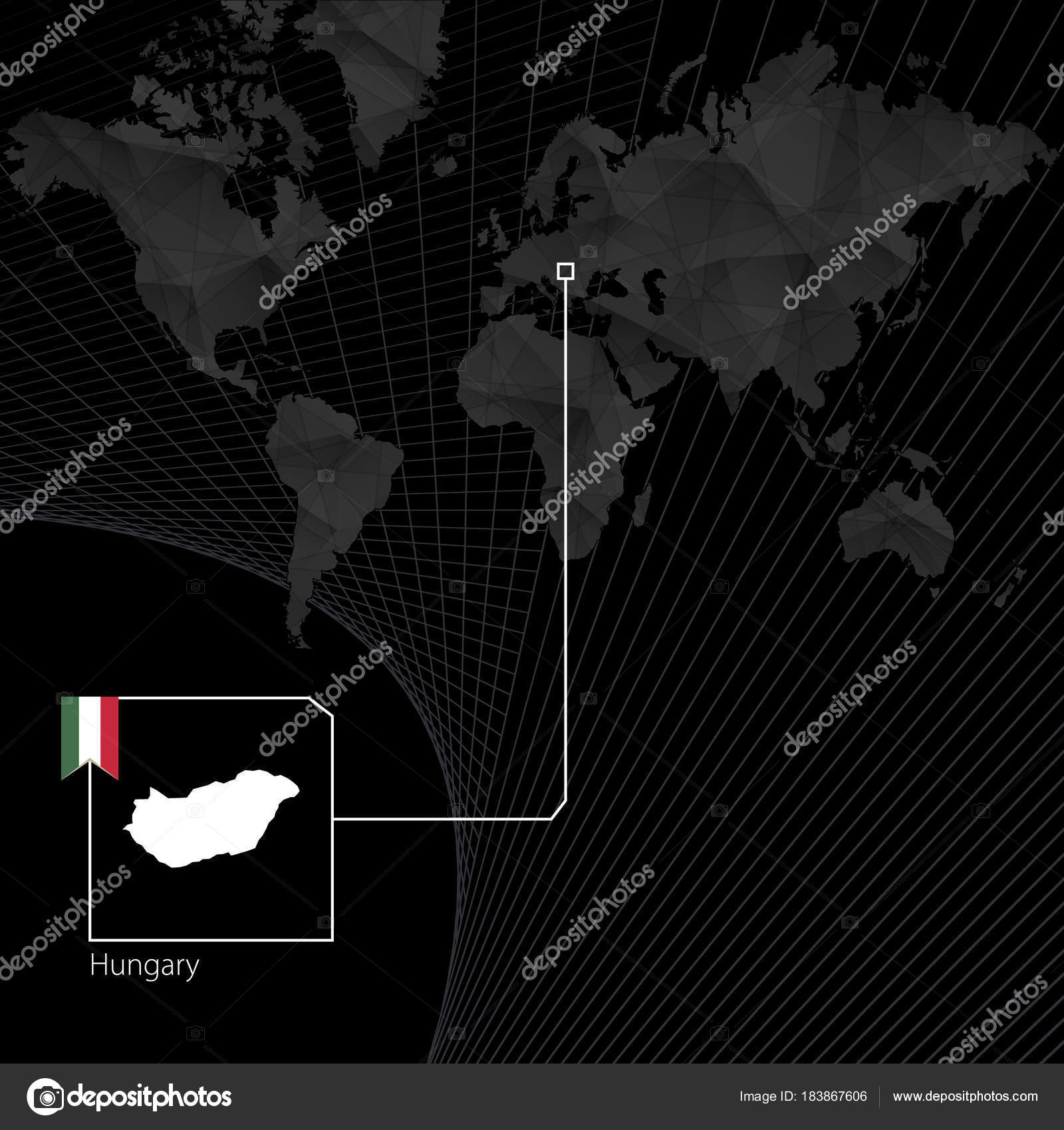 Hongrie Sur La Carte Du Monde Noir Carte Et Drapeau De La