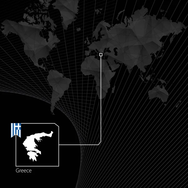 黒の世界の地図上のギリシャ。地図とギリシャの旗. — ストックベクタ