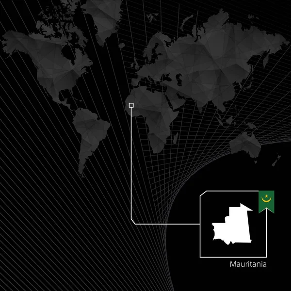 Mauritania on black World Map. Map and flag of Mauritania.