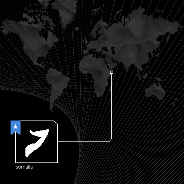 黒の世界地図上のソマリア。地図とソマリアの国旗. — ストックベクタ