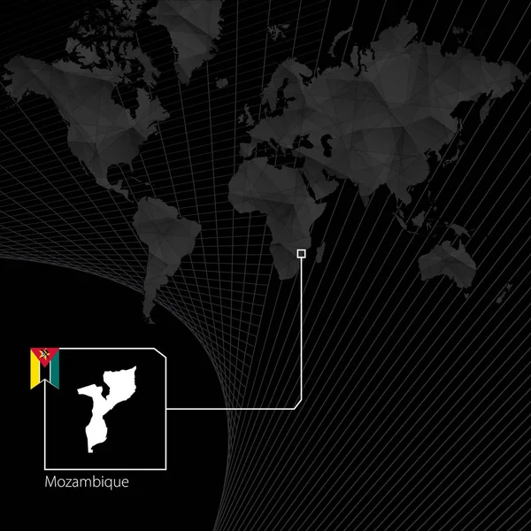 Mozambique on black World Map. Map and flag of Mozambique.