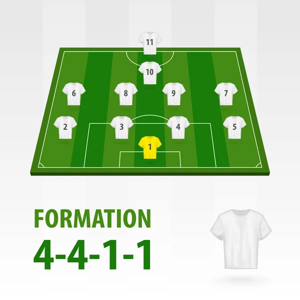 Voetbal spelers bezettingen, vorming 4-4-1-1. Voetbal halve stadion — Stockvector