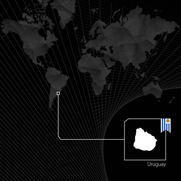 Ουρουγουάη στον μαύρο κόσμο χάρτη. Χάρτης και σημαία της Ουρουγουάης. — Διανυσματικό Αρχείο