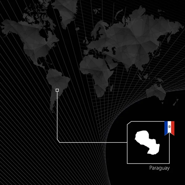 Paraguay auf der schwarzen Weltkarte. Karte und Flagge Paraguays. — Stockvektor