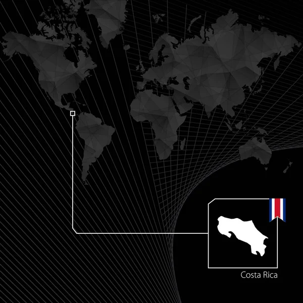 Costa Rica en el mapa negro del mundo. Mapa y bandera de Costa Rica . — Archivo Imágenes Vectoriales