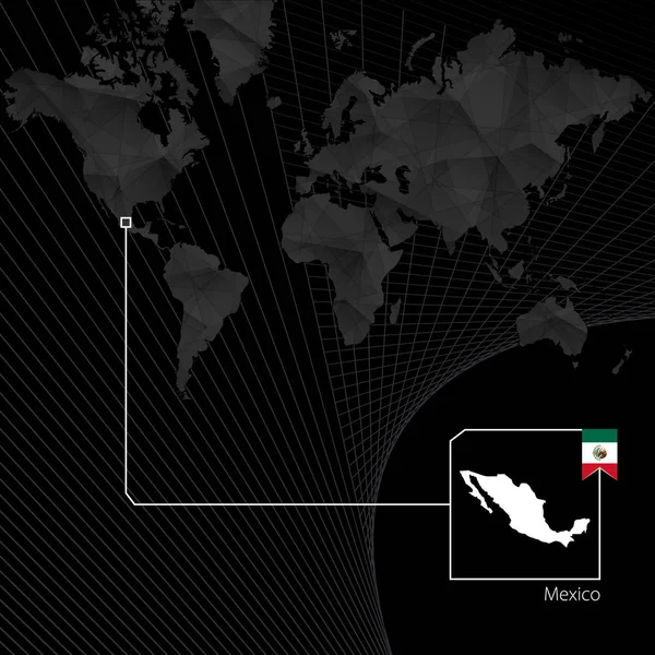 검은 세계 지도에 멕시코입니다. 지도 및 멕시코의 국기. — 스톡 벡터