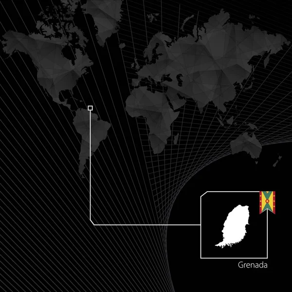 Granada en el mapa negro del mundo. Mapa y bandera de Grenada . — Archivo Imágenes Vectoriales