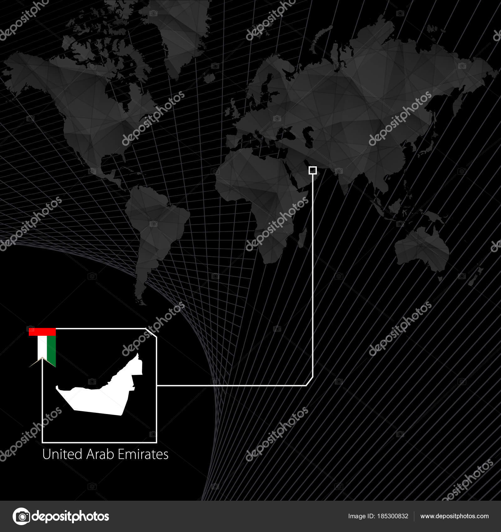 émirats Arabes Unis Sur La Carte Du Monde Noir Carte Et