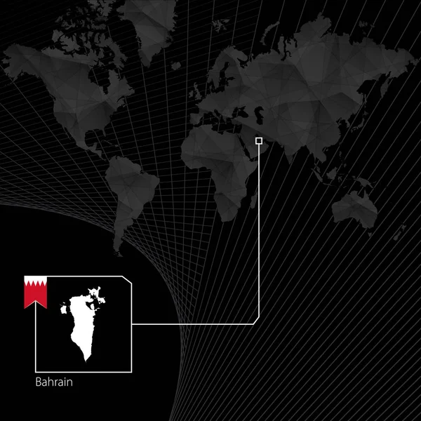 Bahrein op zwarte wereldkaart. Kaart en vlag van Bahrein. — Stockvector