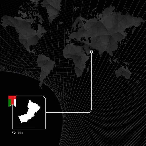 Oman on black World Map. Map and flag of Oman.