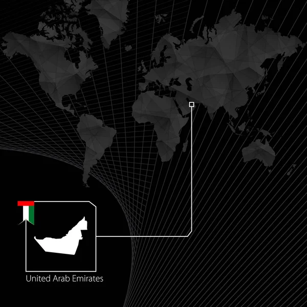 Vereinte arabische Emirate auf der schwarzen Weltkarte. Karte und Fahne von uae. — Stockvektor