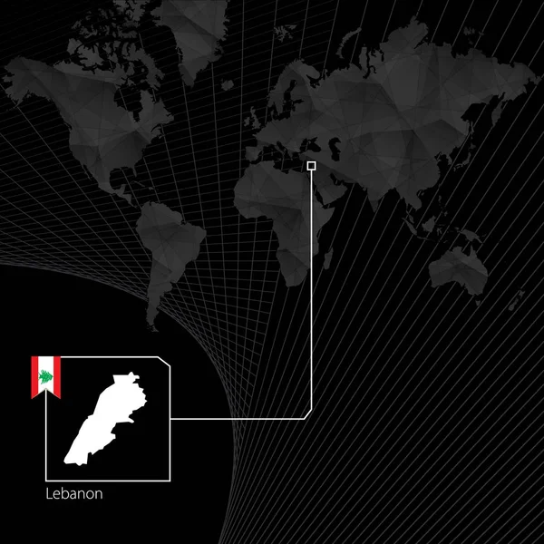 Líbano en el mapa negro del mundo. Mapa y bandera de Lebanon . — Archivo Imágenes Vectoriales