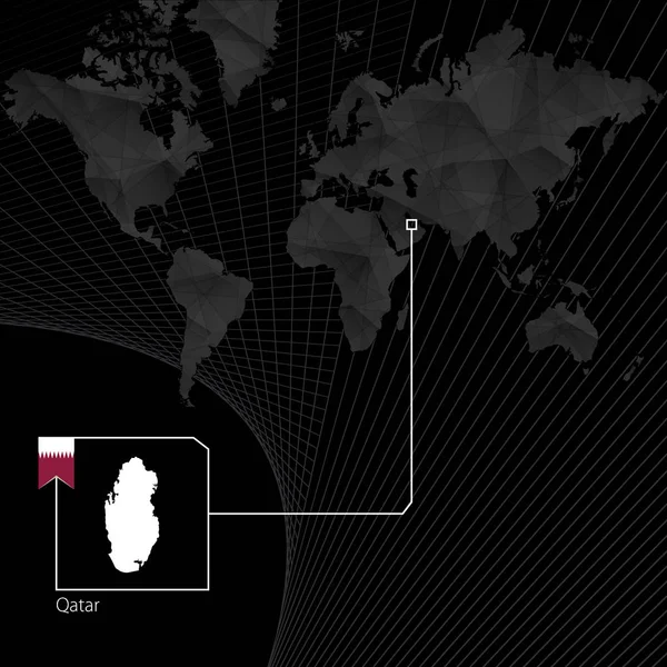 Qatar on black World Map. Map and flag of Qatar.