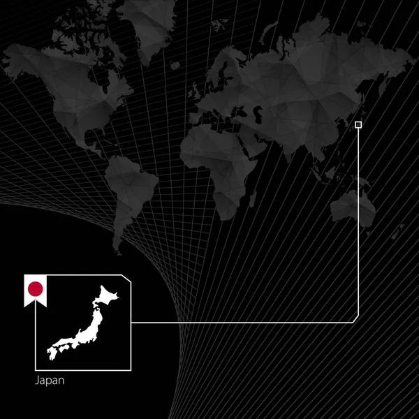 Japan on black World Map. Mapa y bandera de Japan . — Archivo Imágenes Vectoriales