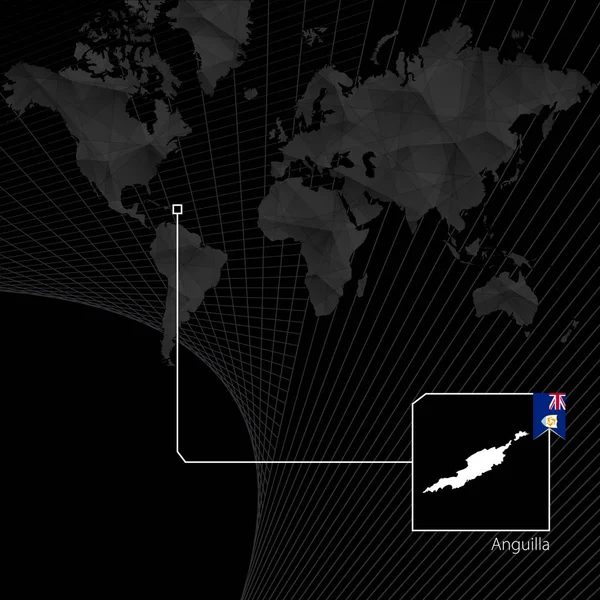 Anguila en el mapa negro del mundo. Mapa y bandera de Anguilla . — Archivo Imágenes Vectoriales
