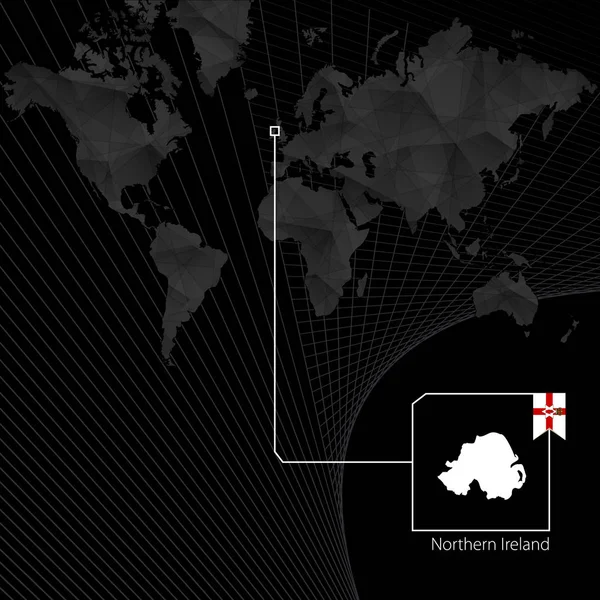Northern Ireland on black World Map. Map and flag of Northern Ireland.