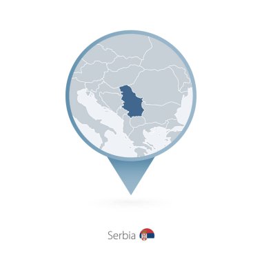 Harita iğne ile Sırbistan ve komşu ülkelere Detaylı Haritası.