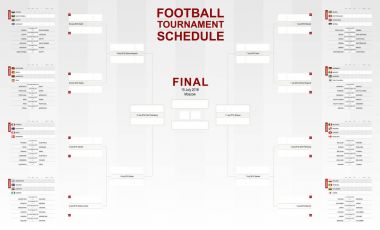 Futbol Dünya Kupası 2018, turnuva programı. Vektör futbol köşeli ayraç.