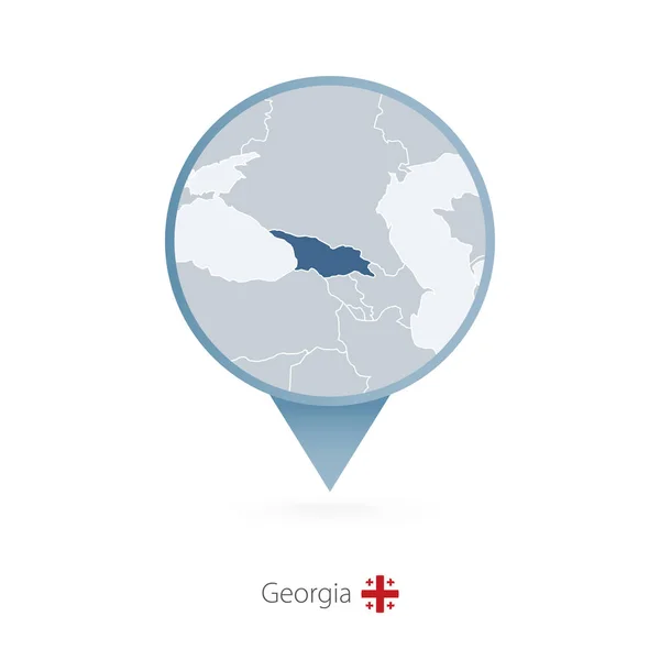 Pino de mapa com mapa detalhado de Geórgia e países vizinhos . — Vetor de Stock