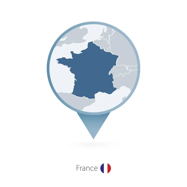 Булавка с детальной картой Франции и соседних стран . — стоковый вектор