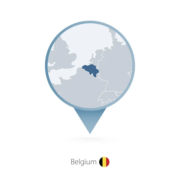 Pino de mapa com mapa detalhado da Bélgica e países vizinhos . — Vetor de Stock