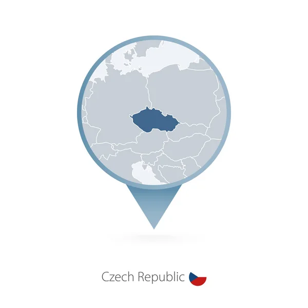 Map pin with detailed map of Czech Republic and neighboring countries — Stock Vector