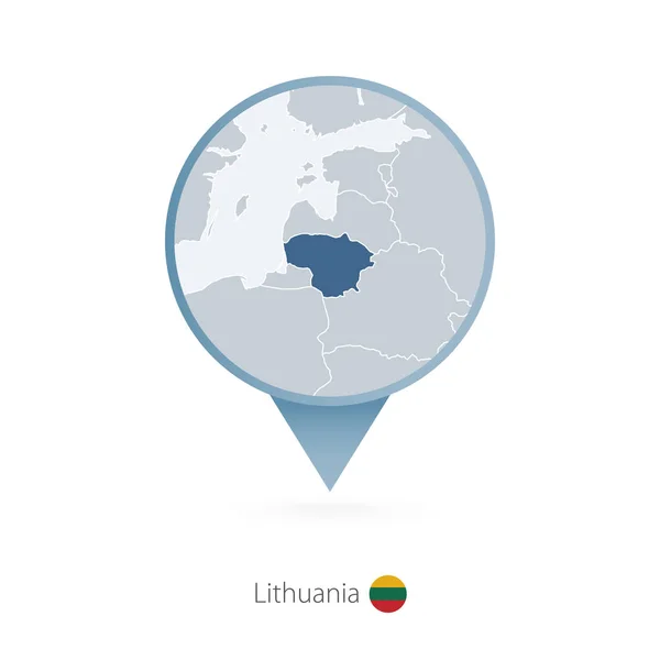 Kaart pin met gedetailleerde kaart van Litouwen en buurlanden — Stockvector