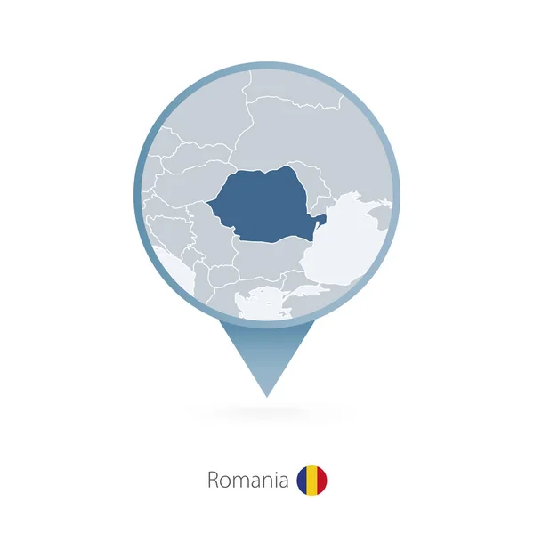 Épinglette de carte avec carte détaillée de Roumanie et des pays voisins . — Image vectorielle