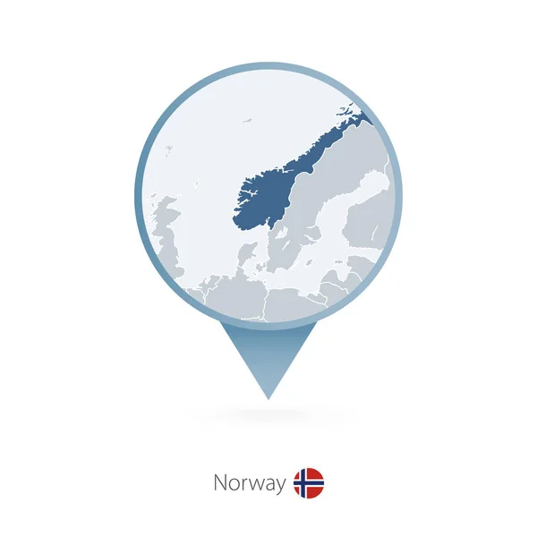 Kartenstift mit detaillierter Karte von Norwegen und den Nachbarländern. — Stockvektor