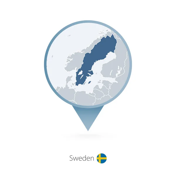Kaart pin met gedetailleerde kaart van Zweden en naburige landen. — Stockvector