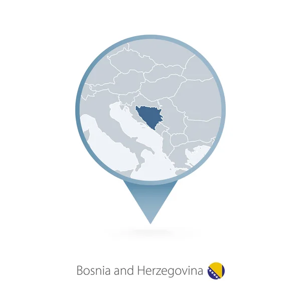 Map pin with detailed map of Bosnia and Herzegovina and neighboring countries. — Stock Vector