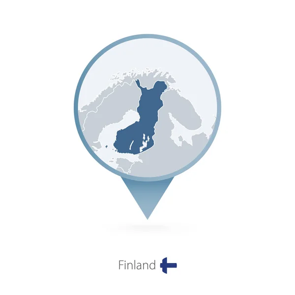 Kaart pin met gedetailleerde kaart van Finland en de buurlanden. — Stockvector