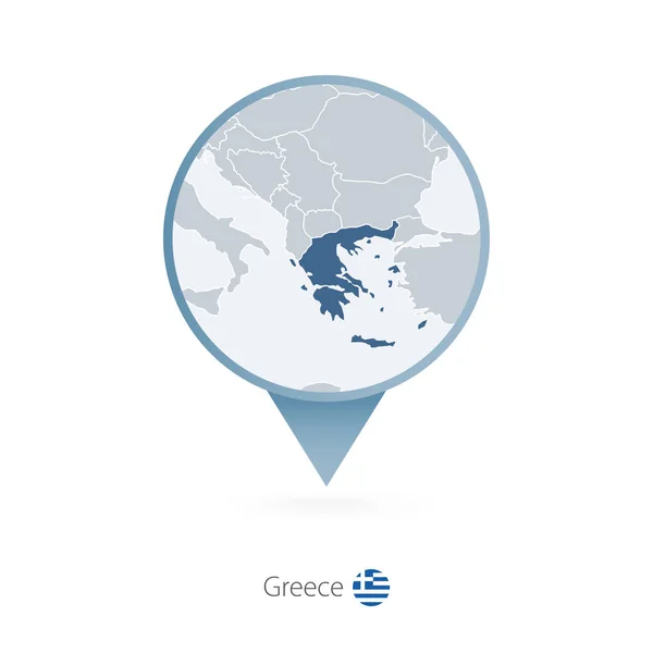 Kartnål med detaljerad karta över Grekland och grannländerna. — Stock vektor