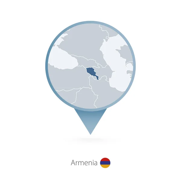 Épinglette de carte avec carte détaillée de L'Arménie et les pays voisins . — Image vectorielle