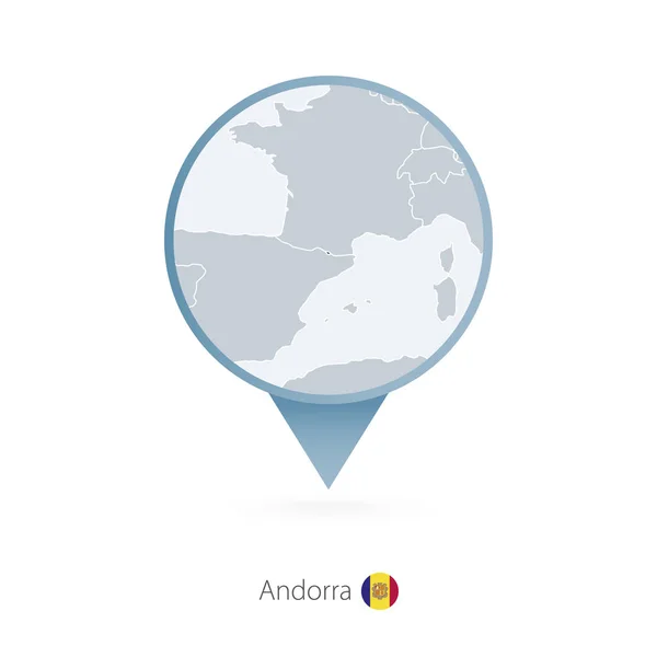 Pin de mapa con mapa detallado de Andorra y países vecinos . — Vector de stock