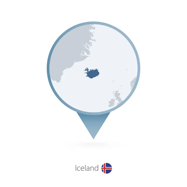 Kaart pin met gedetailleerde kaart van IJsland en buurlanden. — Stockvector