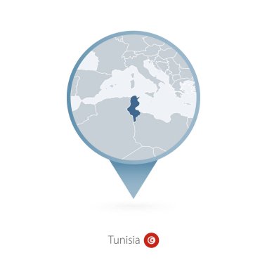 Harita iğne ile Tunus ve komşu ülkelere Detaylı Haritası.