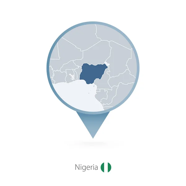 Pin de mapa con mapa detallado de Nigeria y países vecinos . — Vector de stock