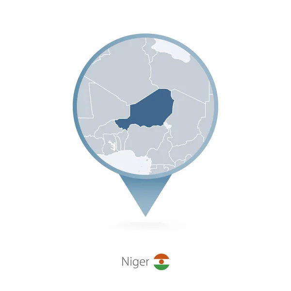 Pin de mapa con mapa detallado de Níger y países vecinos . — Vector de stock