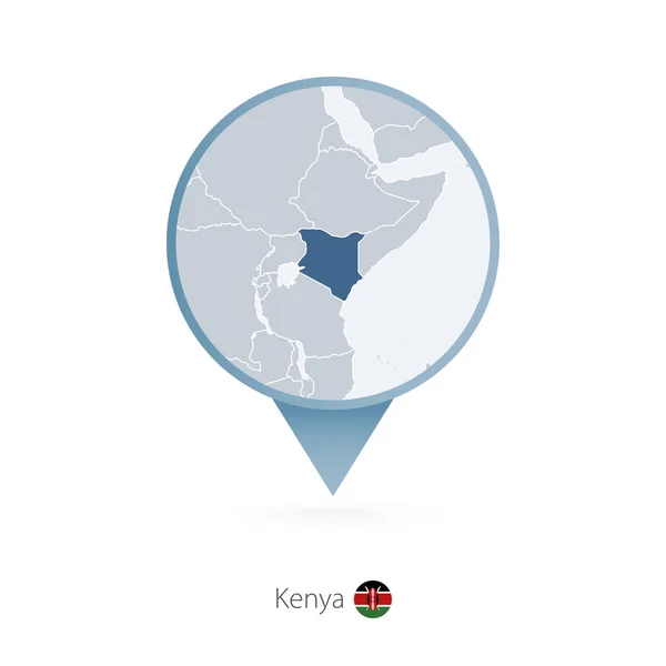 Булавка с детальной картой Кении и соседних стран . — стоковый вектор