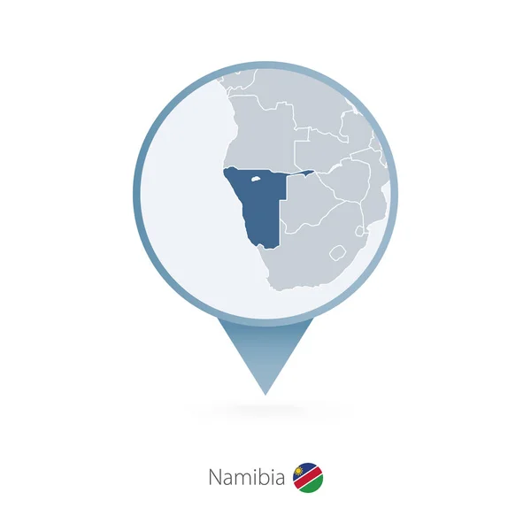 Pin de mapa con mapa detallado de Namibia y países vecinos . — Vector de stock