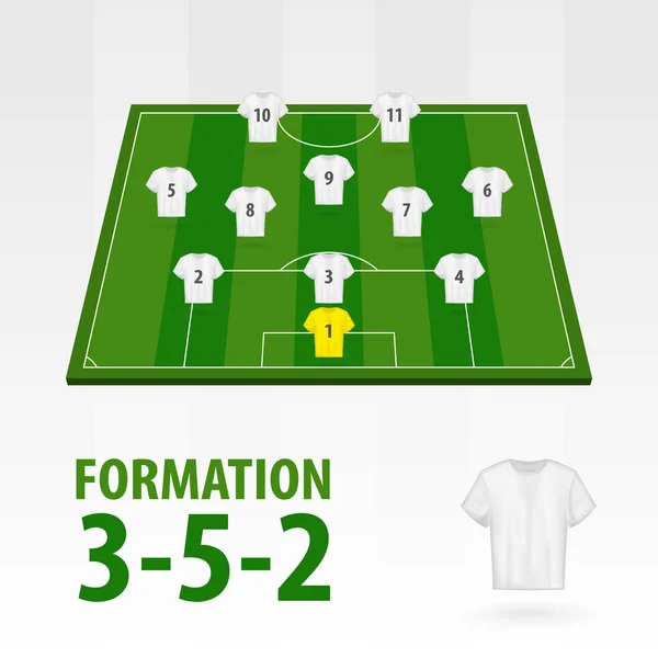 Futbol oyuncular lineups, oluşumu 3-5-2. Futbol yarım Stadyumu. — Stok Vektör