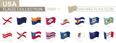 Alfabetik olarak sıralanmış Birleşik ABD bayrakları bayrak simgesi, sallayarak, 