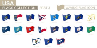 Waving flag icon, flags of the US states sorted alphabetically,  clipart